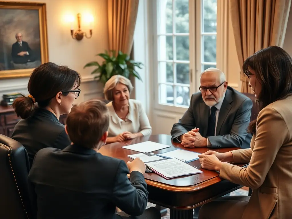 A family meeting with a lawyer discussing inheritance matters.